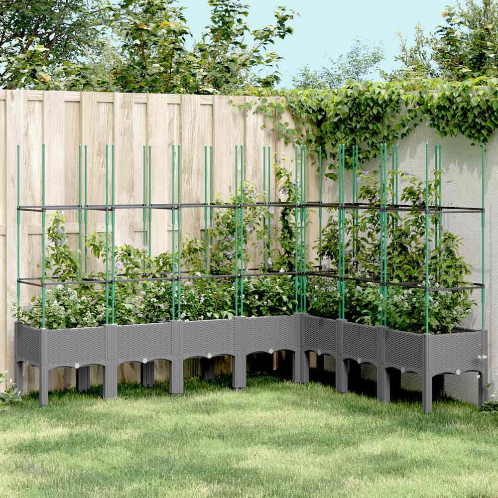 Bac à fleurs d'angle xl avec treillis pp aspect rotin gris clair 200x160cm