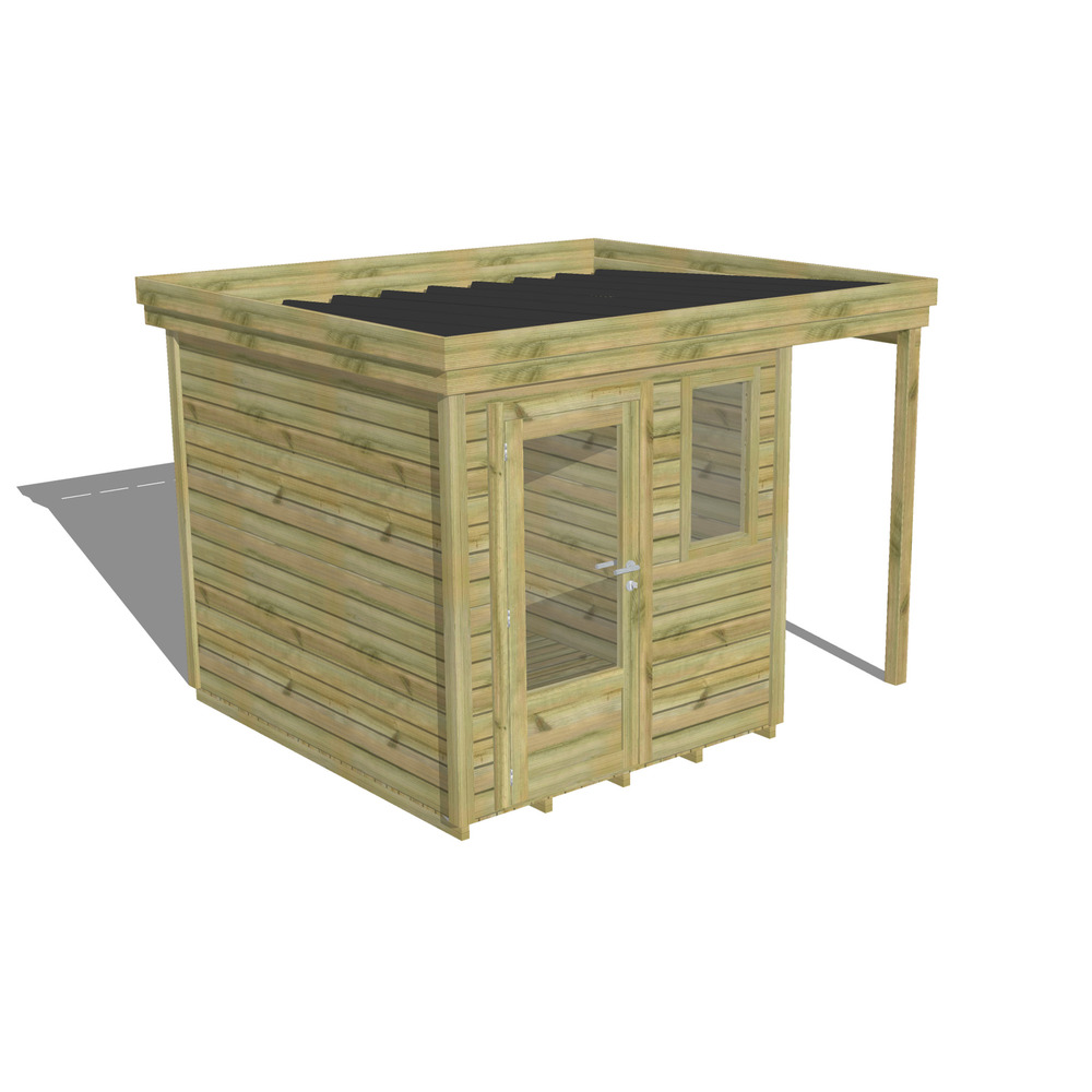 Abri de jardin bois pin traité autoclave 27mm - 3,14x2,64m / 8m2 - bac acier - plancher bois