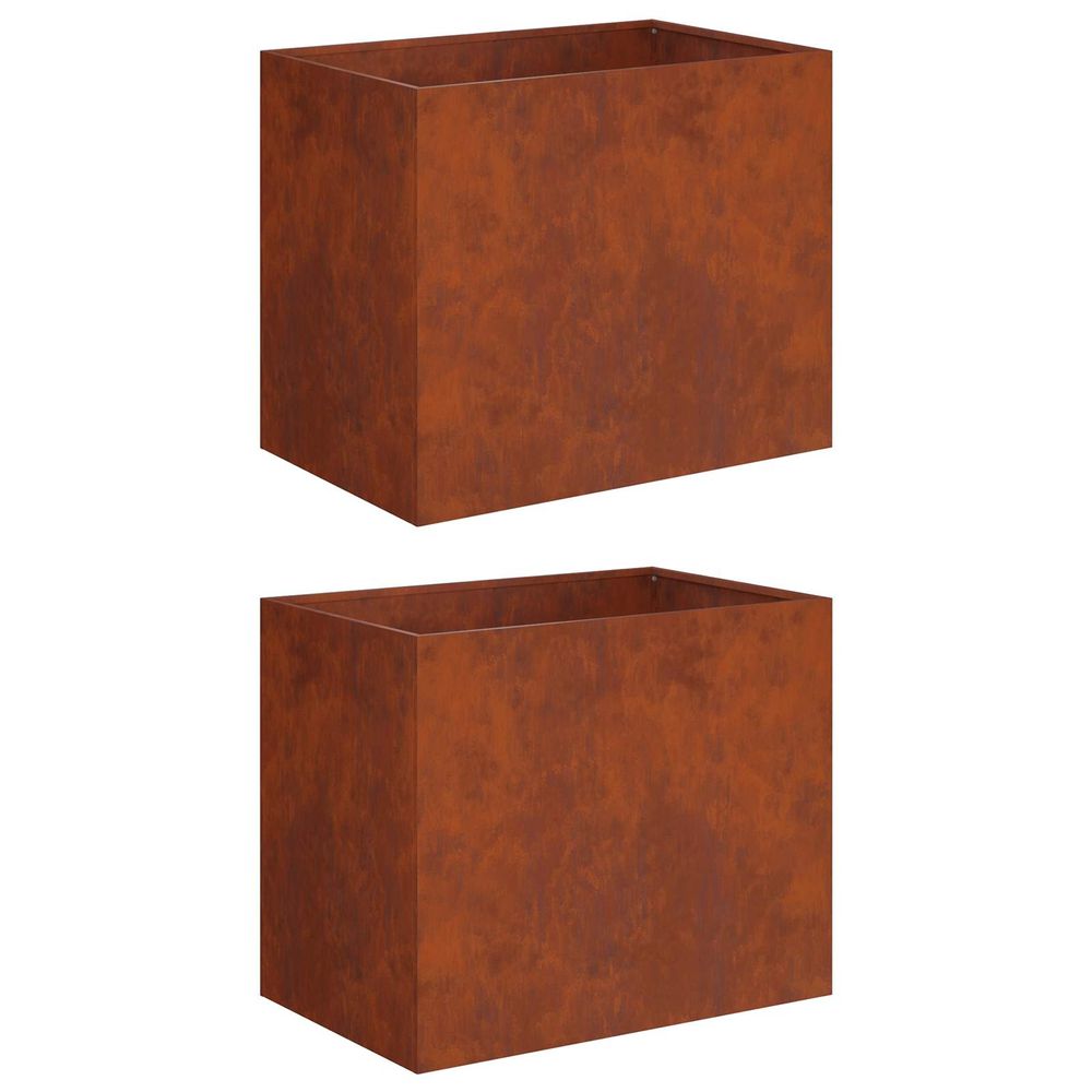 Cache-pot de jardin 2 pc rouillé 60 x 40 x 50 cm acier patiné
