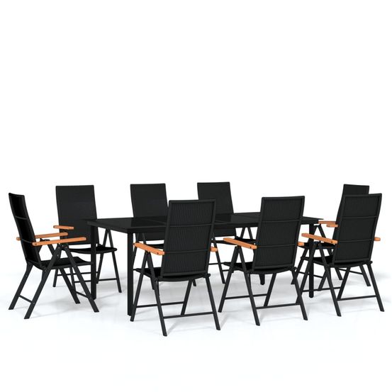 Ensemble de salle à manger de jardin meuble extérieur 9 pièces noir