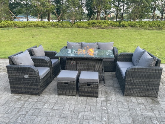 Rotin outdoor garden furniture gas firepit table set chauffage à gaz salon amour canapé chaise