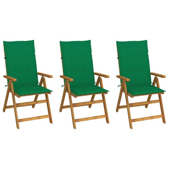 Chaises pliantes 3 pièces avec coussins en bois d'acacia massif