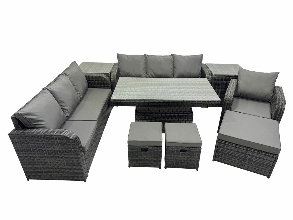 Ensemble de meubles de jardin en polyrotin table à manger réglable en hauteur canapé avec 2 tables d'appoint chaise inclinable