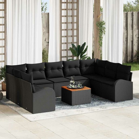 Ensemble de canapé de jardin avec coussin 10 pcs noir polyrotin