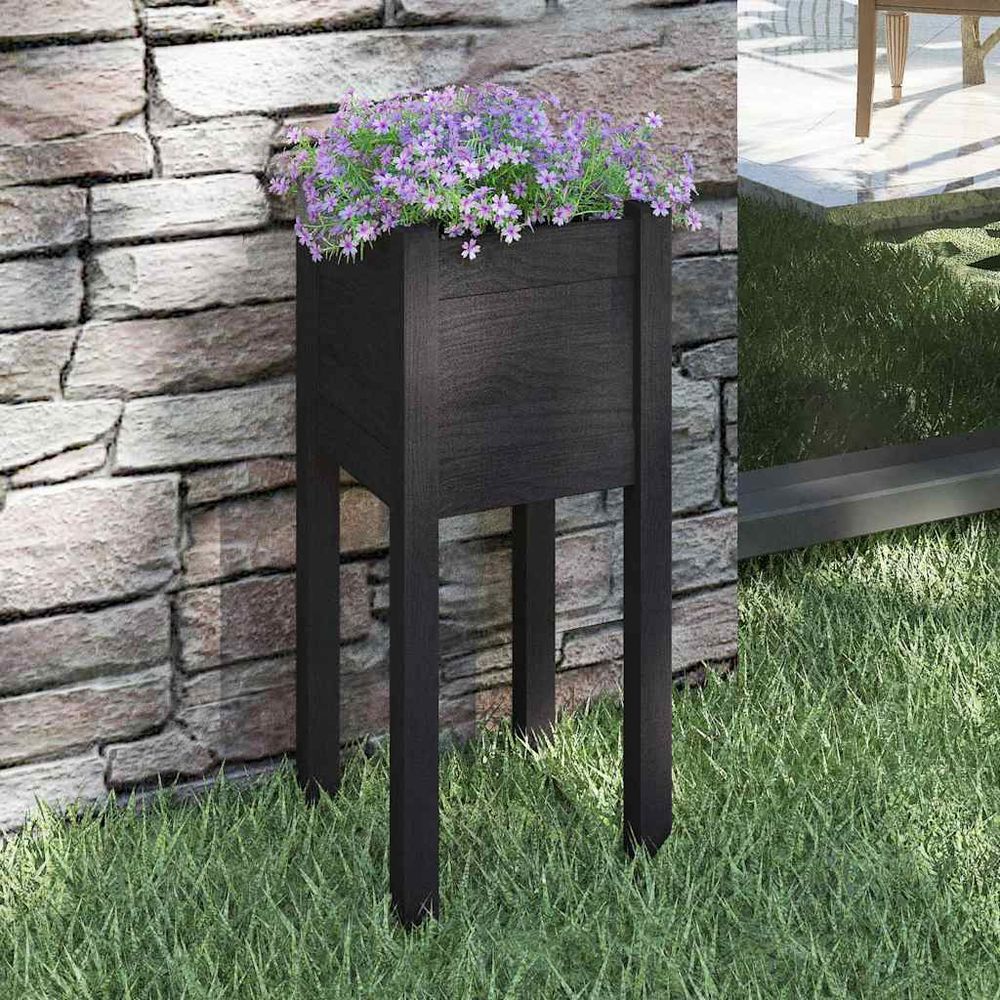 Jardinière haute en pin massif pour terrasse et jardin noir 31x31x70cm