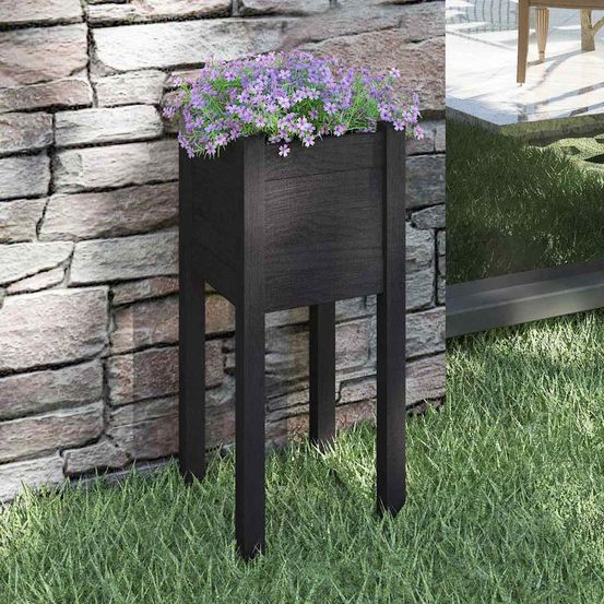 Jardinière haute en pin massif pour terrasse et jardin noir 31x31x70cm