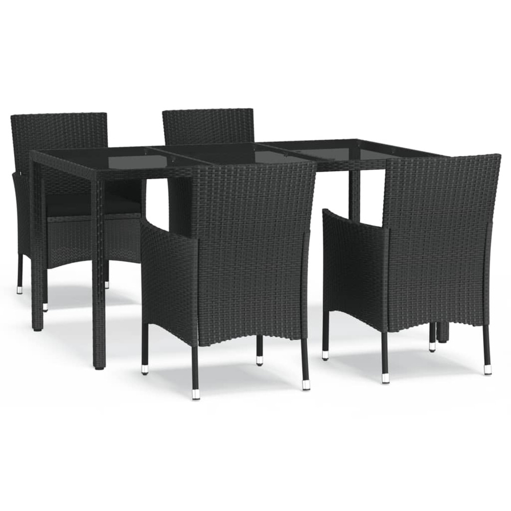Ensemble à manger de jardin coussins 5pcs noir résine tressée