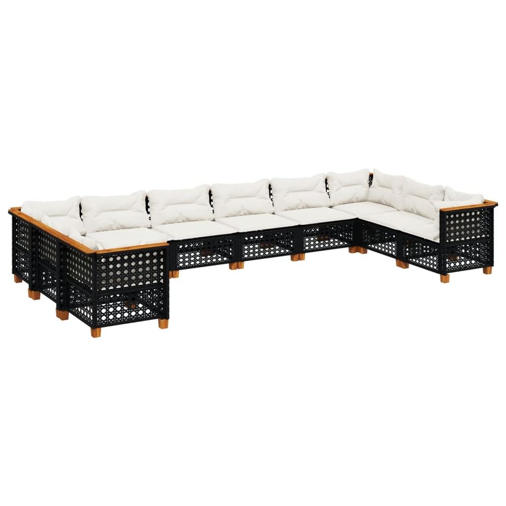 Salon de jardin 10 pcs avec coussins noir résine tressée