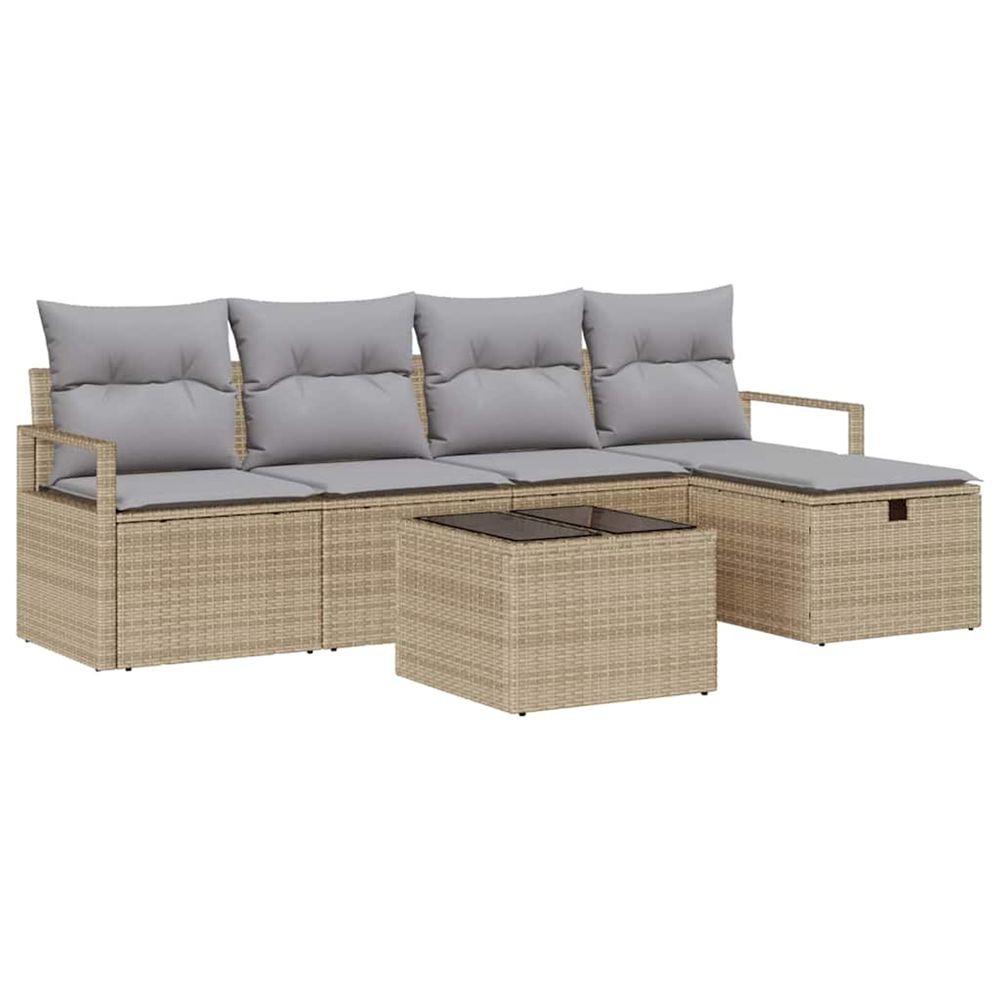 Ensemble de canapés avec coussin beige et gris clair polyrotin
