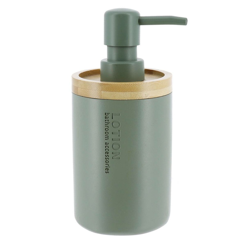 Distributeur a savon polyresine 280 ml - kaki / bambou