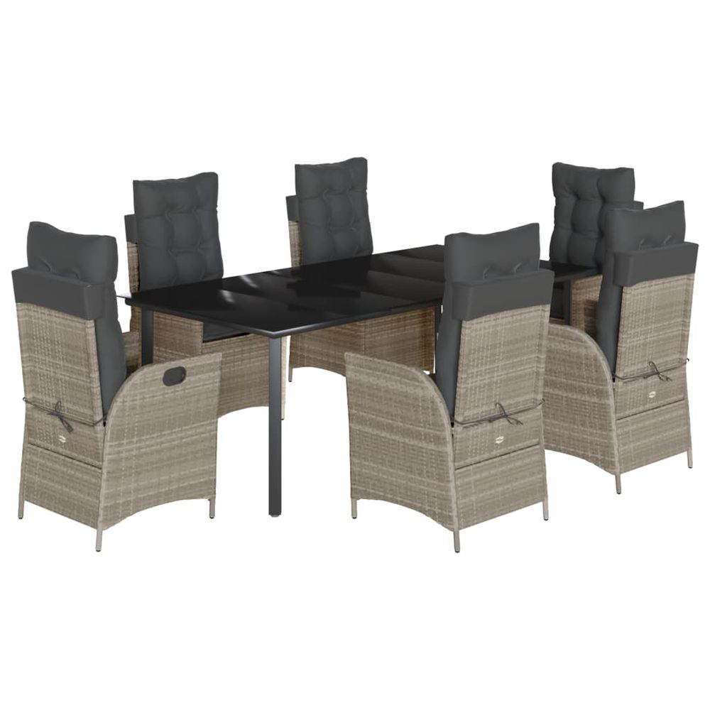 Ensemble à manger de jardin et coussins 7 pcs gris clair rotin