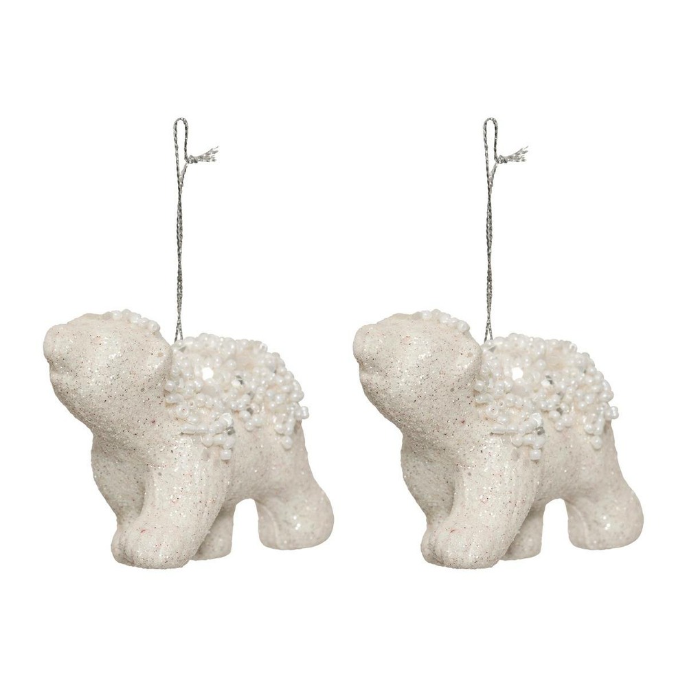 Lot de 2 sujets ourson perles polystyrène h.8cm blanc