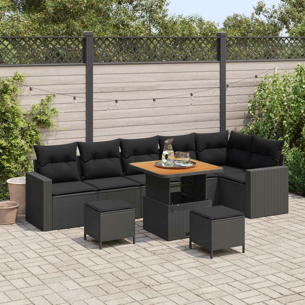 Ensemble de canapé de jardin 9 pcs noir polyrotin