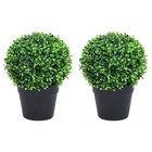 Plantes de buis artificiel 2 pcs avec pots boule vert 27 cm