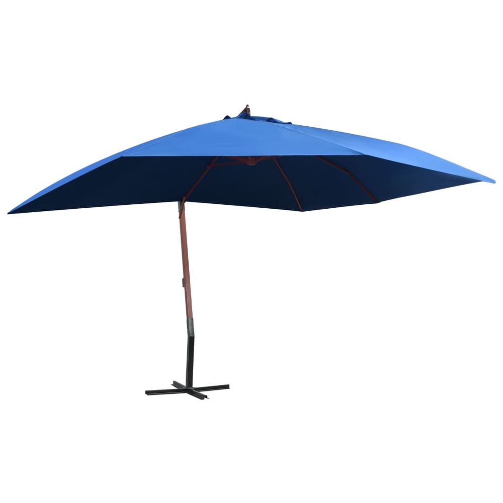 Parasol suspendu avec mât en bois 400 x 300 cm bleu