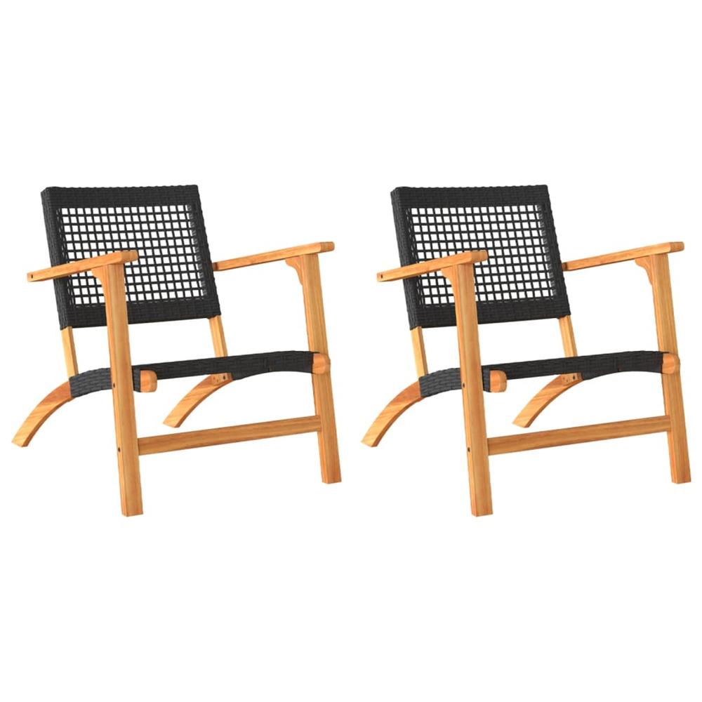 Chaises de jardin lot de 2 noir résine tressée et bois d’acacia