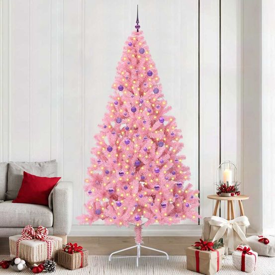 Sapin de noël design et moderne rose 240 cm, artificiel avec 300 led intégrées