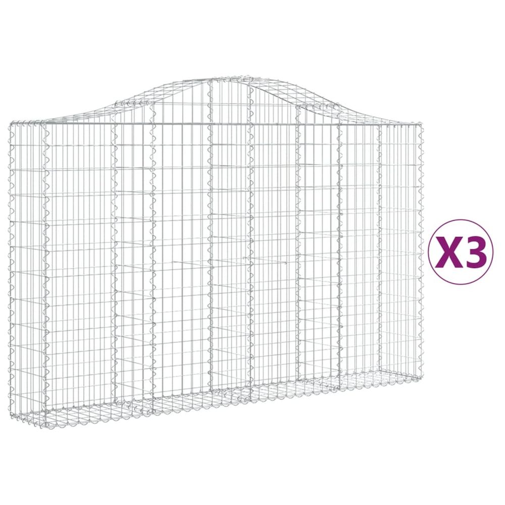 Paniers à gabions arqués 3 pcs 200x30x120/140 cm fer galvanisé