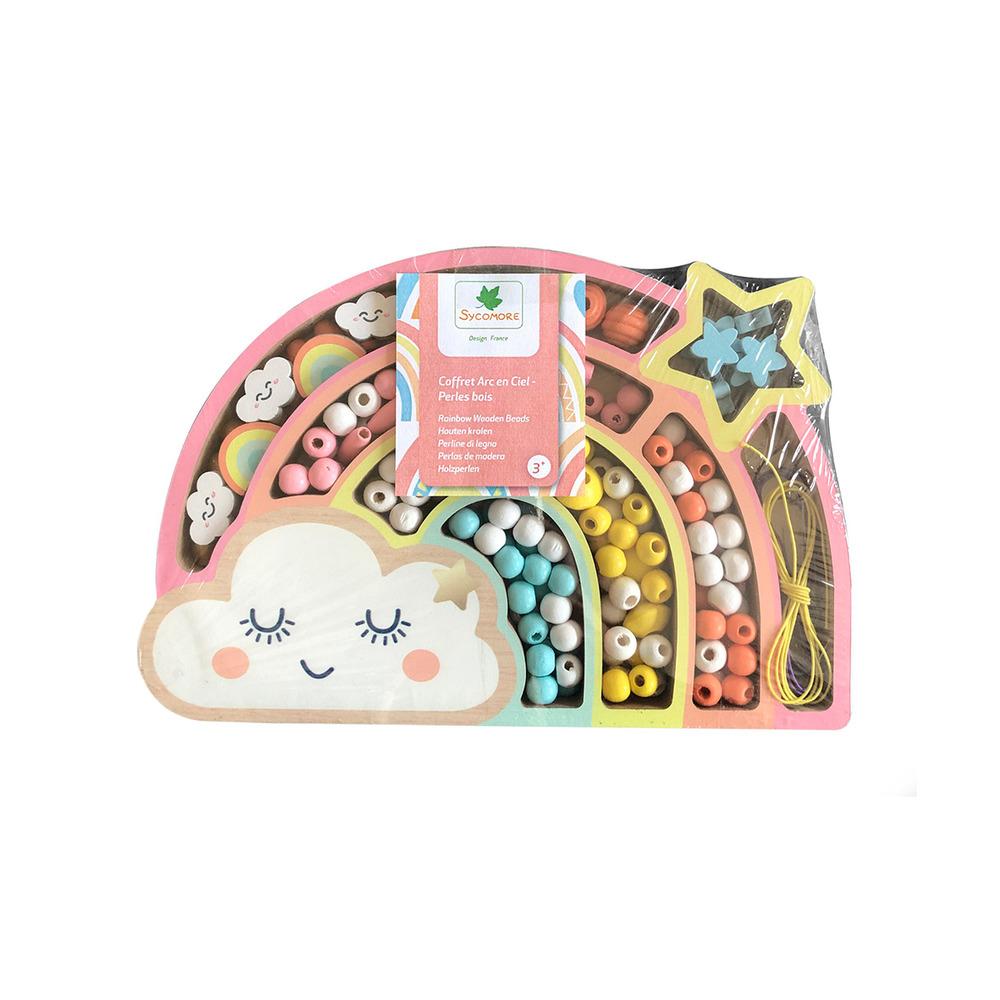 Coffret de perles en bois colorées - création de bijoux en arc-en-ciel