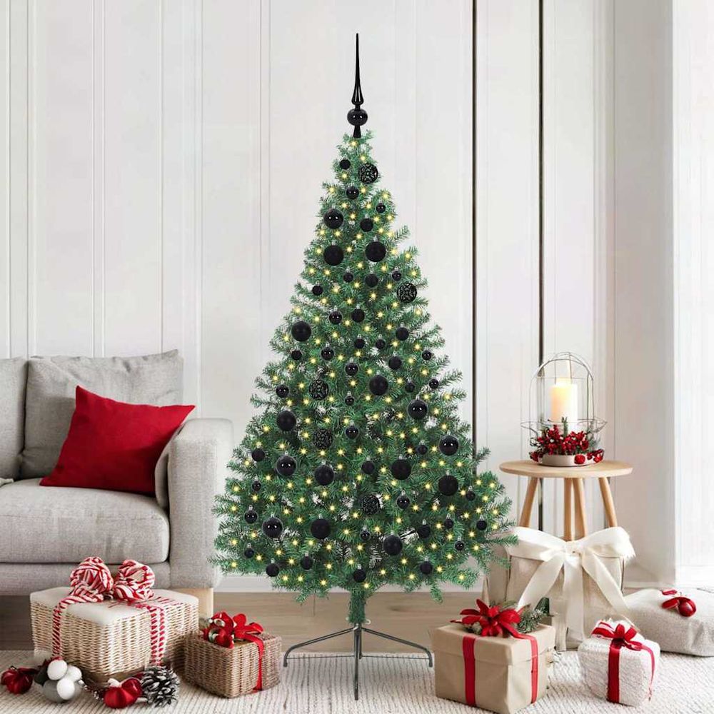 Arbre de noël artificiel 180 cm facile à monter, kit lumineux et décoratif complet