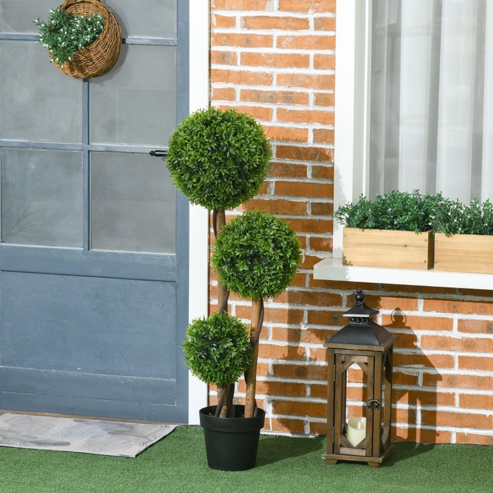 Buis artificiel topiaire polyéthylène intérieur extérieur anti-uv 3 boules 110cm vert