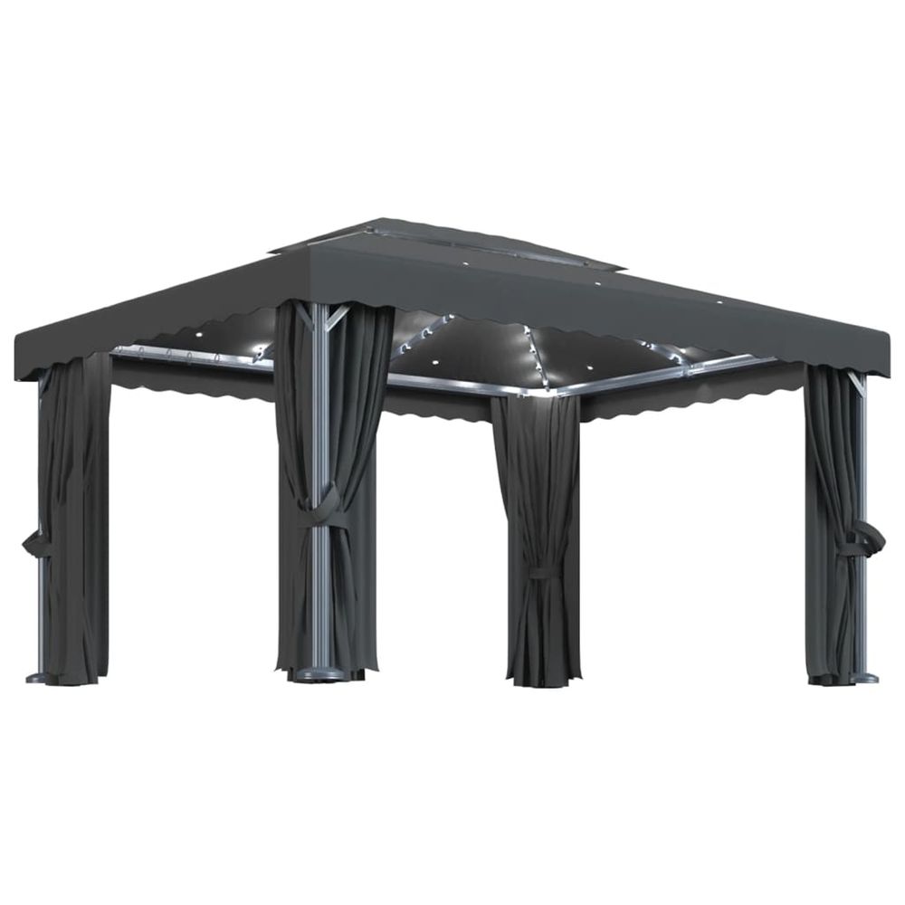 Tonnelle avec rideau et guirlande lumineuse led 4x3m anthracite