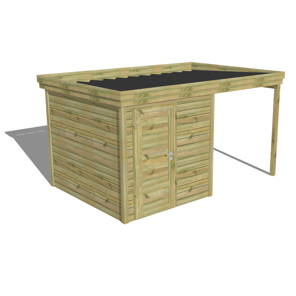 Abri de jardin bois pin traité autoclave 27mm - 4,14x2,64m / 11m2 - bac acier - abri français