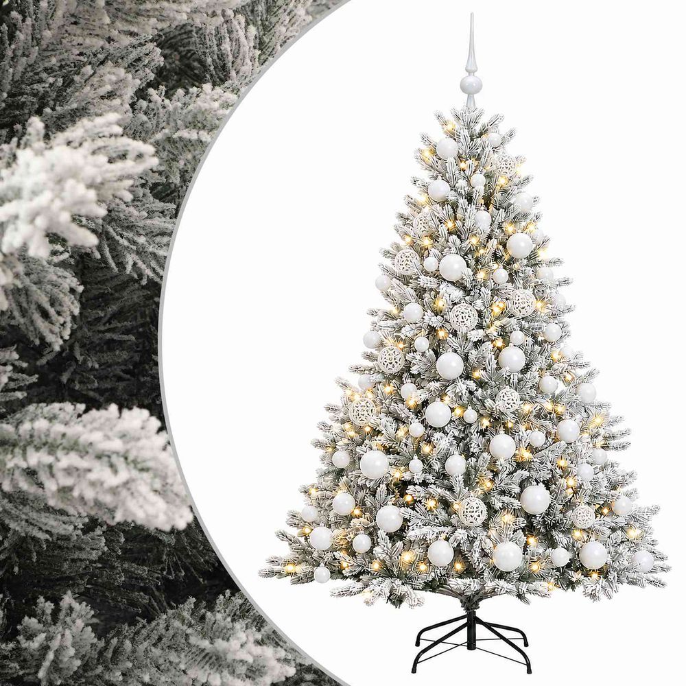 Sapin de noël artificiel avec boules 240 cm 300 led blanc chaud