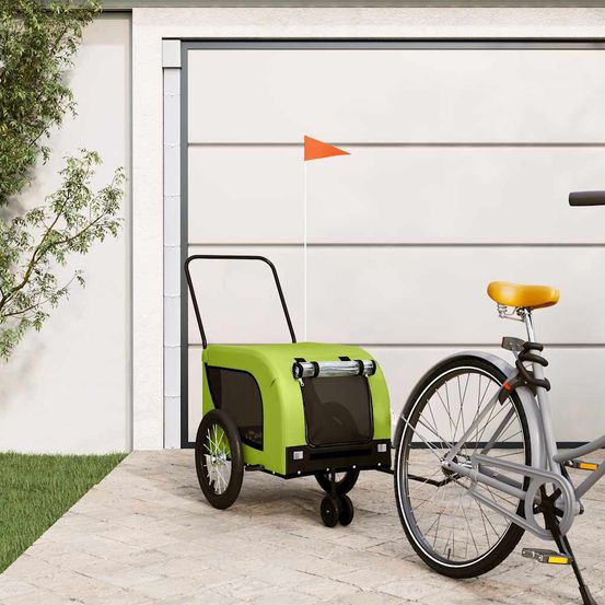 Remorque vélo chien 3 roues tissu oxford grande capacité 45 kg vert et noir