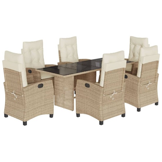 Ensemble à manger de jardin et coussins 7 pcs beige poly rotin
