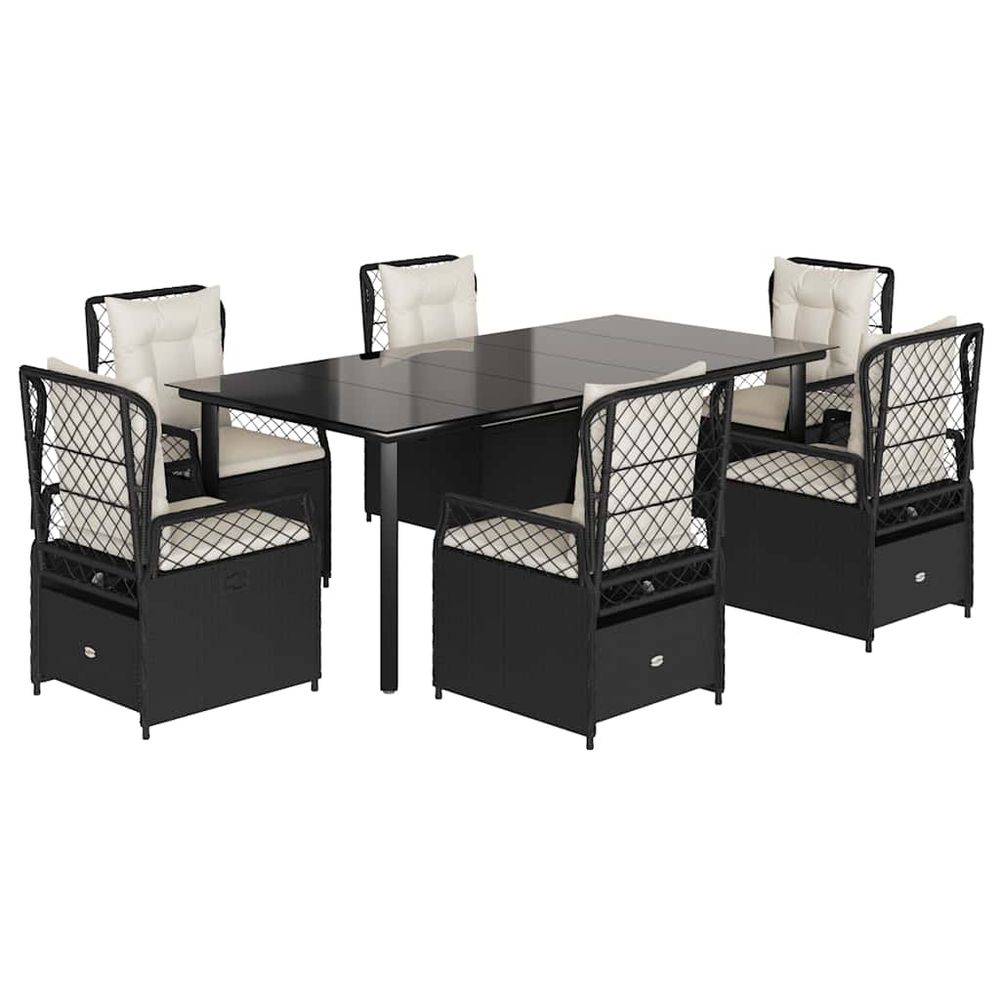 Ensemble à manger de jardin coussins 7pcs noir résine tressée