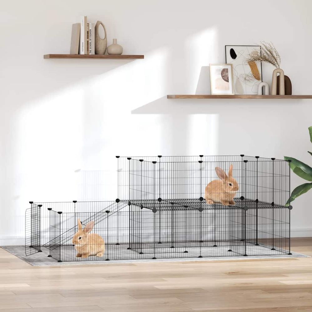Enclos modulable 44 panneaux acier pour chiots lapins intérieur extérieur noir