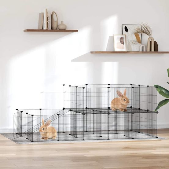 Enclos modulable 44 panneaux acier pour chiots lapins intérieur extérieur noir