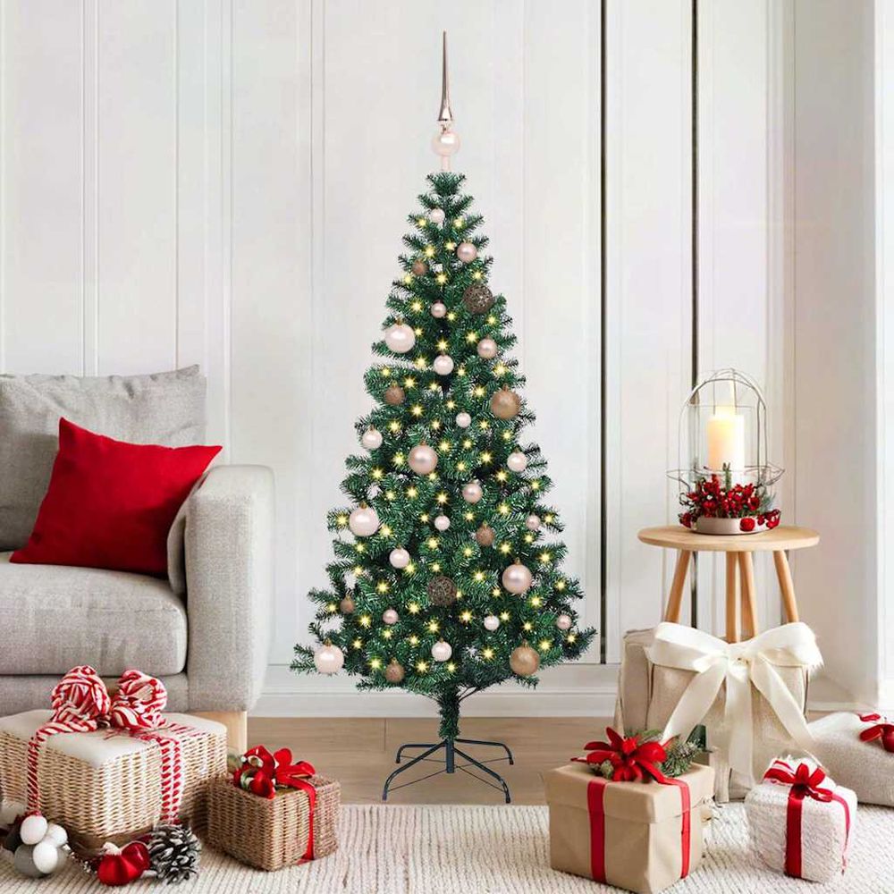 Sapin de noël artificiel 150cm pvc avec led et 60 boules pour fêtes vert