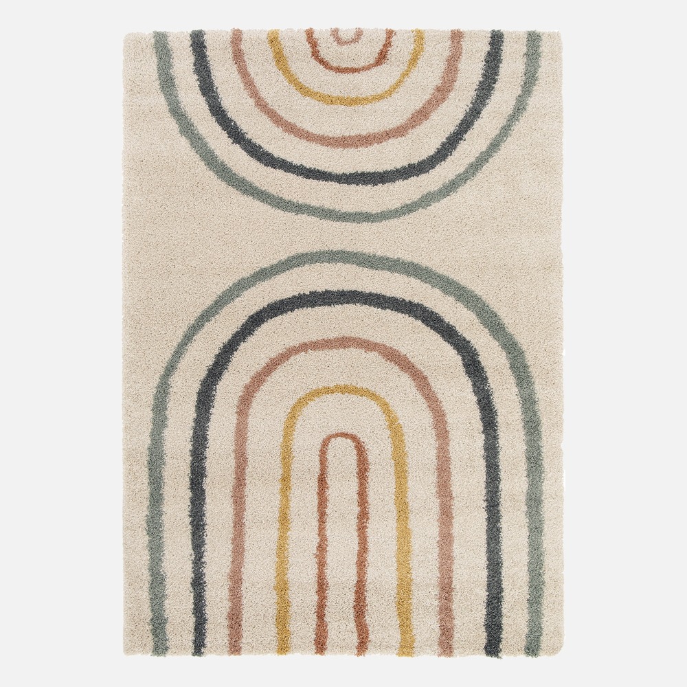 Tapis enfant arc-en-ciel, tapis intérieur crème et multicolore, poils longs shaggy