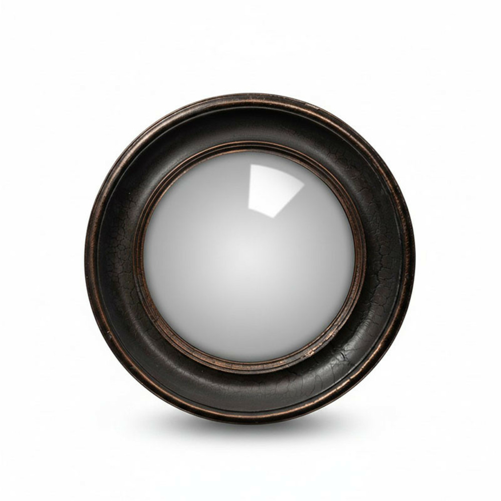Miroir convexe rond bord noir or résine 27cm