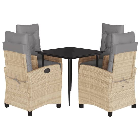 Ensemble à manger de jardin coussins 5 pcs mélange beige rotin