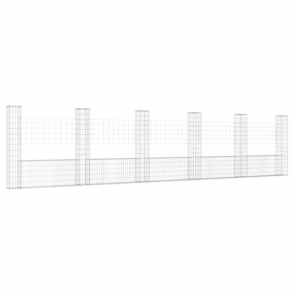 Panier de gabion en forme de u avec 6 poteaux fer 620x20x150 cm