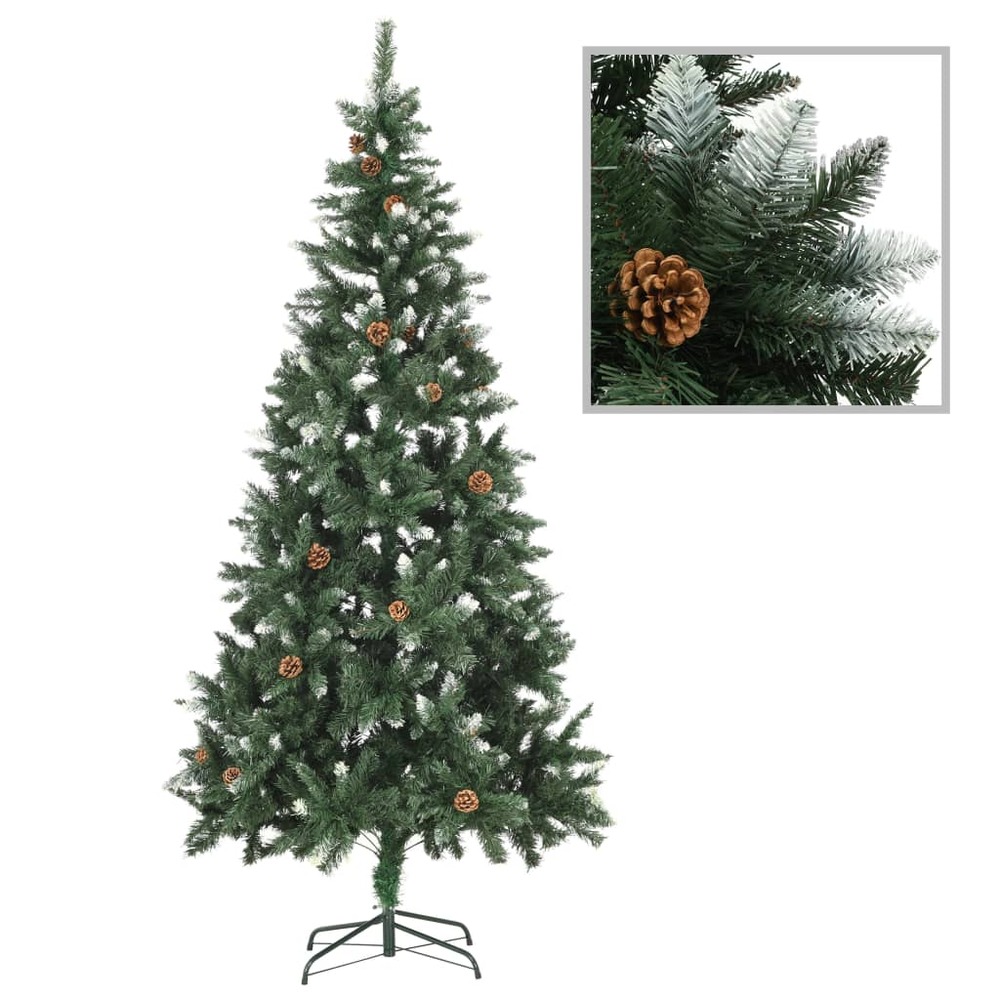 Sapin de noël artificiel pré-éclairé et pommes de pin 210 cm