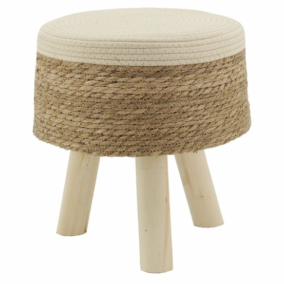 Tabouret en jonc, coton et bois naturel