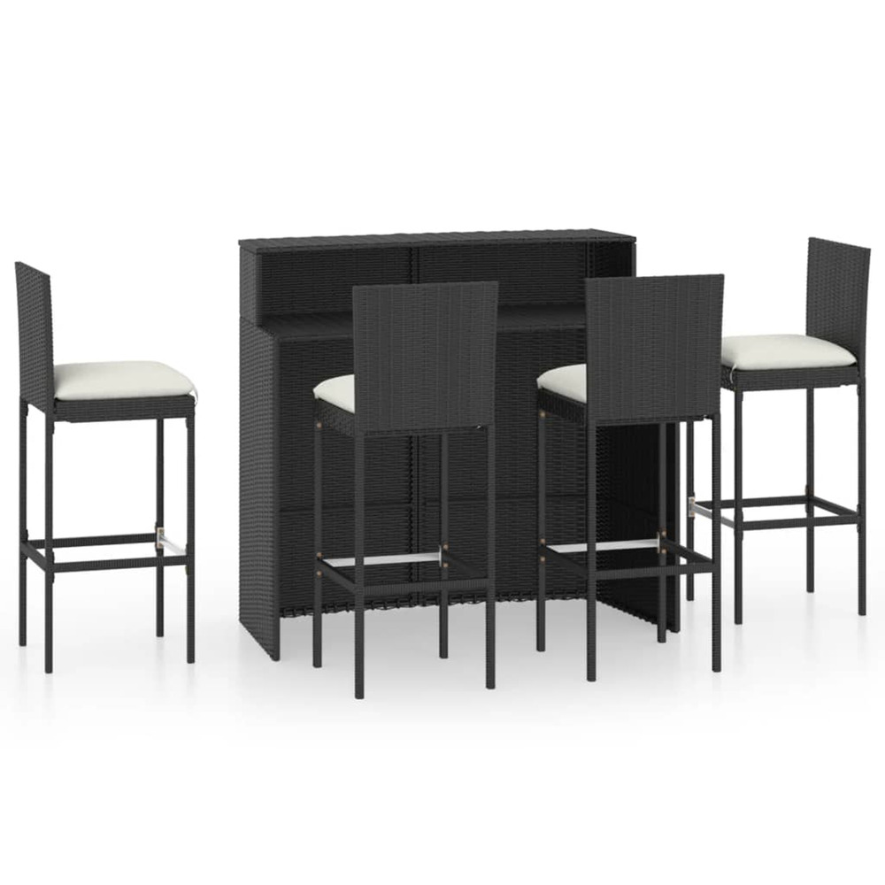 Ensemble de bar de jardin avec coussins 5 pcs noir
