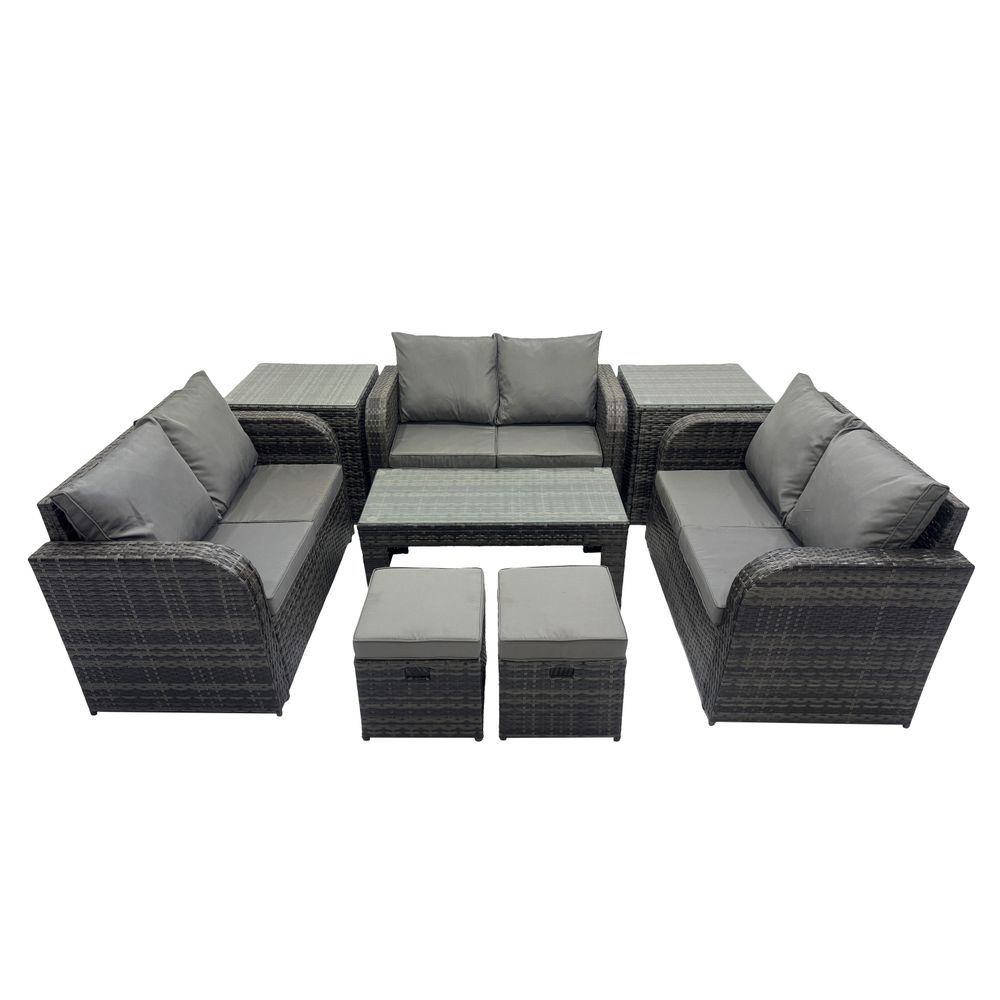 Ensemble de meubles de jardin en polyrotin 8 pièces avec table basse canapé à deux places 2 petits tabourets 2 tables d'appoint