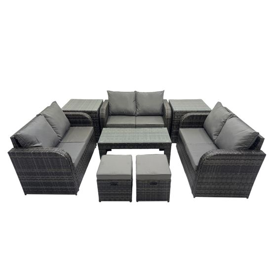 Ensemble de meubles de jardin en polyrotin 8 pièces avec table basse canapé à deux places 2 petits tabourets 2 tables d'appoint