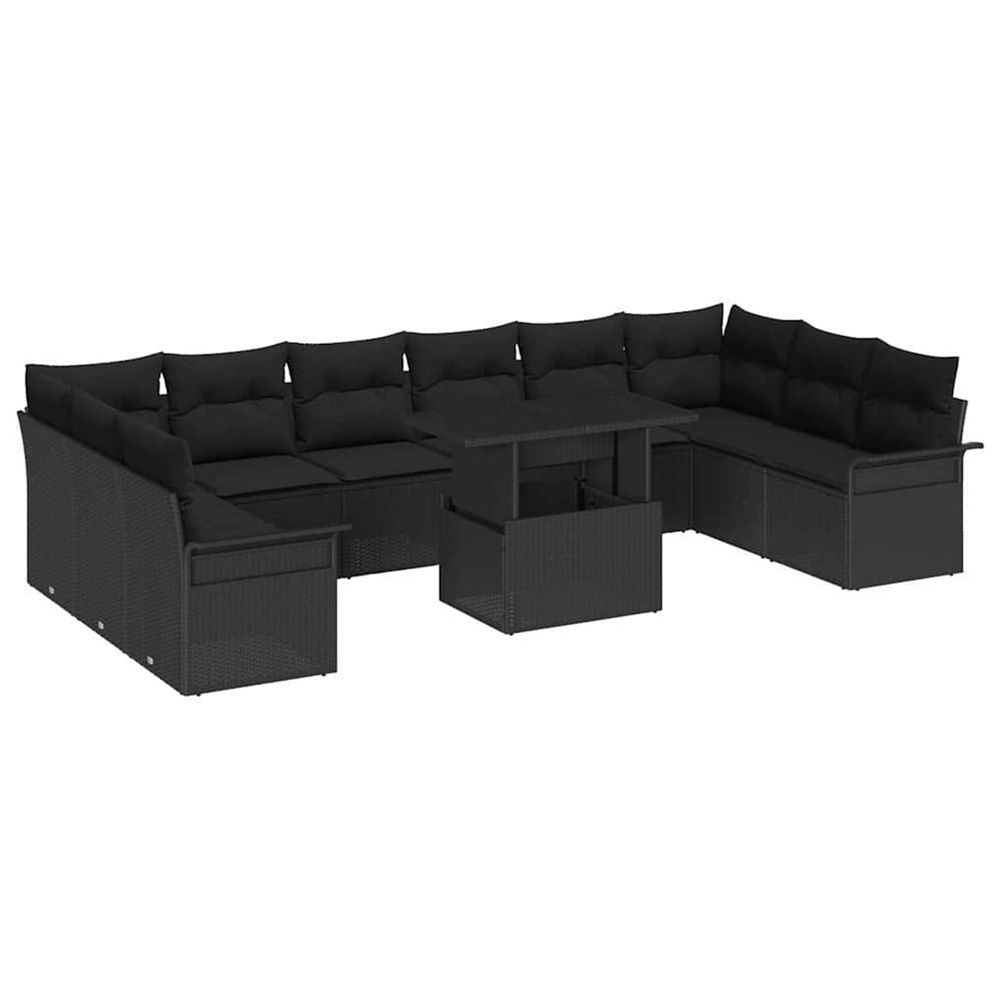 Ensemble de canapé de jardin 11 pc noir poly rattan