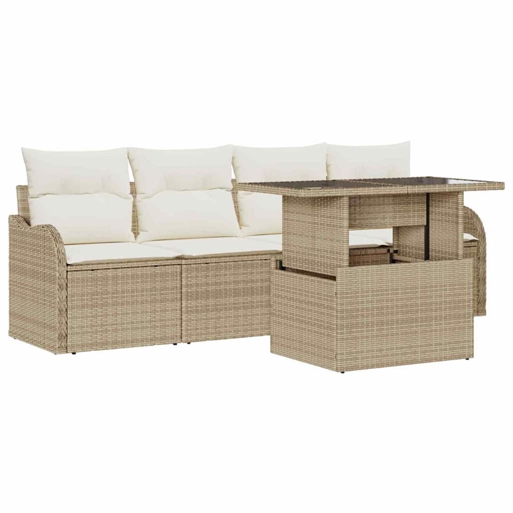 Ensemble de canapé de jardin 5 pc beige poly rotin