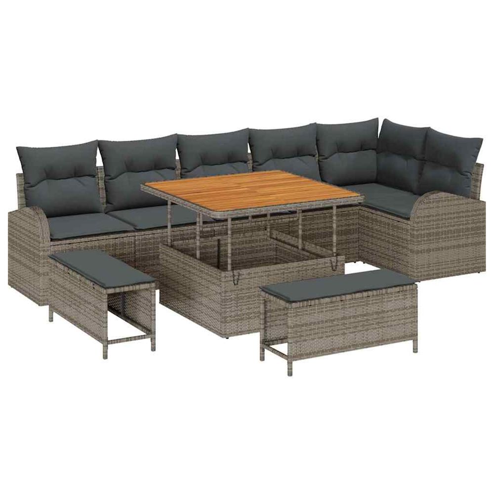 Ensemble de canapé de jardin 9 pc gris polyrotin
