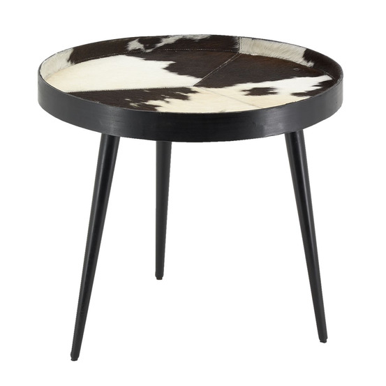 Table basse en métal et peau de vache