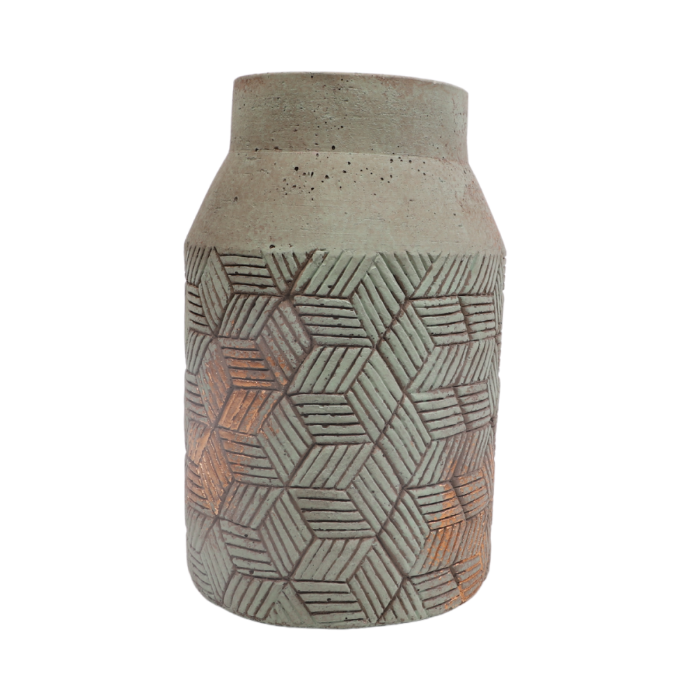 ° vase en béton vert de gris ø14.5 x 24 cm