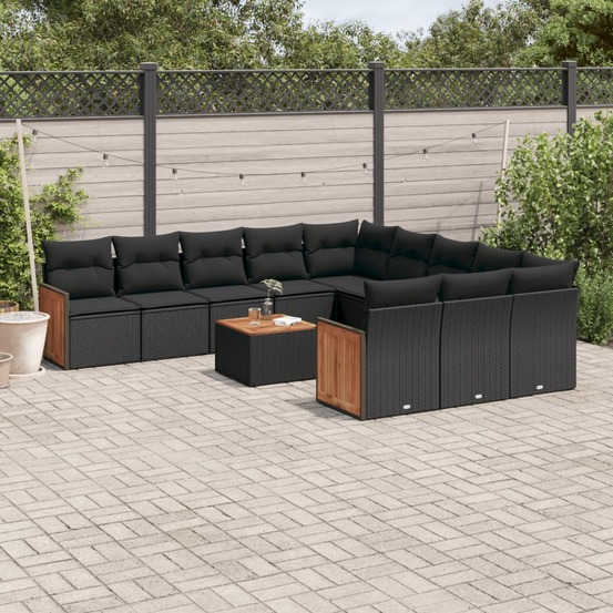 Salon de jardin 12 pcs avec coussins noir résine tressée