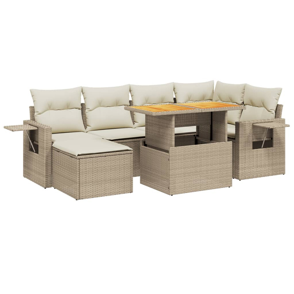 Salon de jardin avec coussins 7 pcs beige résine tressée